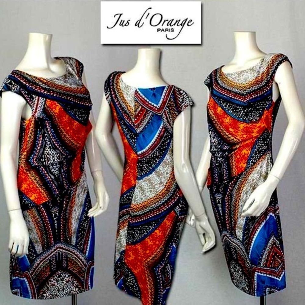 NWT Jus d’Orange Annika Abstract Print Ruched Dress Made in France. Medium. - Picture 2 of 8